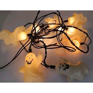 Vth Cream Doofus Ghosts Skeletons 10 Light Set Halloween Blow Mold *READ*